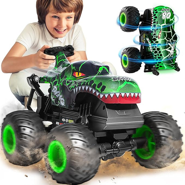 Remote Control Monster Truck - Dinosaur Monster Truck Toys with Music and Light, 1:20 Scale RC Truck with 360° Spins, Remote Control Car for Boys 4-7 for Kids Christmas Birthday Gifts