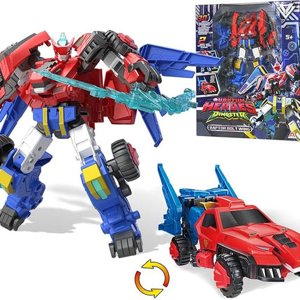 Transformable Robot 2 in 1 Raptor Bolt Wing, 8.66 inch, Transforming Robot Toy for Kids , Chariot Transforming Toy for Boys Girls 5 6 7 8 9 10 Years, Red Blue