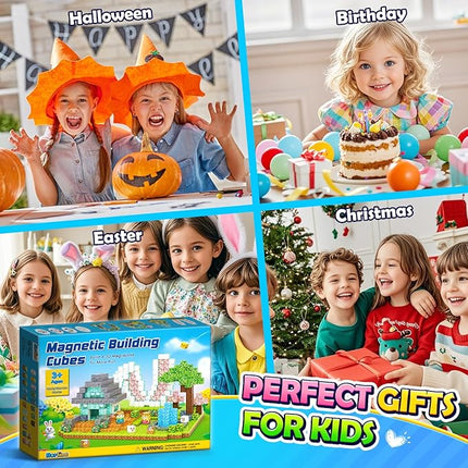 108PCS Magnetic Blocks Kids Magnet Toys, Mine Magnet World Bunny Garden Wonderland Building Crafts, Sensory Learning Toys Game Gifts for Kids Ages 3-5 4-6 5-7 8-12 Year Old Boys Girls
