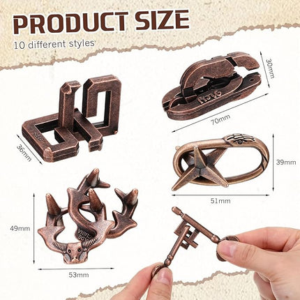 Syhood 10 Pieces Metal Brain Teaser Puzzles for Adults 3D Steel Puzzle Difficult Magic Mind Challenge Unlock Interlocking Games Iq Smart Logic Test Toys Basket Filler Stuffers(Stylish)