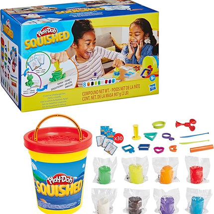 Play-Doh Squished Creative Challenge Set with 4 Activities for Kids 5 Years and Up, 30 Challenge Cards, Mega Can with 8 Modeling Compound Colors