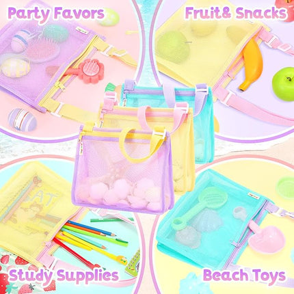 Tagitary Beach Toys Mesh Beach Bags Sand Toys Kids Seashell Bag with Zipper,Outdoor Toys Travel Summer Must Have Accessories for Boys and Girls(Only Bags)