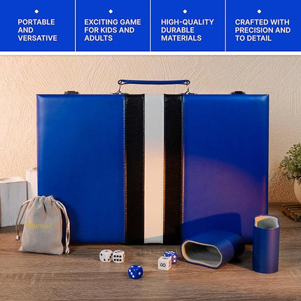 Backgammon Sets for Adults – 15-Inch PU Leather Board Game – Classic 2-Player Travel Backgammon Set with 32 Playing Pieces, Dice, and Cups