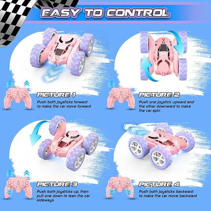 RC Stunt Car Remote Control Cars with Lights Double-Sided Driving Indoor Outdoor Toys Gifts Presents for 6 7 8 9 10 11 12 Year Old Kids Boys Girls