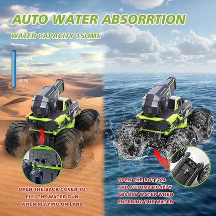 1:16 Amphibious Remote Control Car with Shooting Water Gun Gesture Sensing RC Car Boat Waterproof RC Tank Off-Road Stunt Car Toy Monster Truck for Outdoor Gift for Kids With 2 Replaceable Batteries
