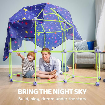 SYNCFUN Glow Fort Building Kit Indoor Outdoor for Kids, Glow in The Dark Creative Fort, DIY Castles Tunnels with Rods and Balls, STEM Construction Toys, Educational Gift for Boys and Girls Aged 3-12