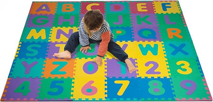 Kids' 96-Piece Foam Floor Alphabet and Numbers Puzzle Play Mat for Babies and Toddlers - Interlocking Tile Game by Trademark Games (Multicolored)