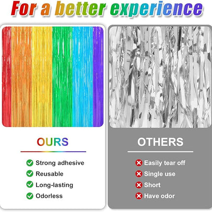 2 Pack Rainbow Foil Fringe Curtains Streamers Party Decorations 3.3 x 8.2 ft, Tinsel Curtain Fringe Backdrop for Parties, Door Fringe Birthday Streamers, Barbie Backdrop Birthday Party Decorations