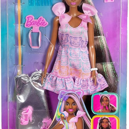 Barbie Fun & Fancy Fashion Doll & Accessories, with Extra-Long Black Hair & 2 Looks, Including Silver Dress & Hair Extension