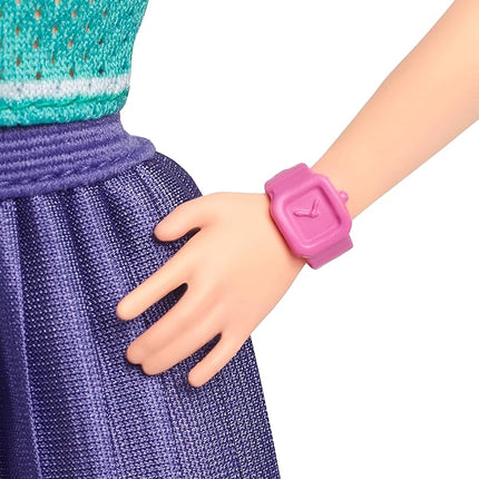 Barbie Fashionistas Doll #232 with Red Hair, Wearing Sporty “B” Jersey Top and Pleated Purple Skirt with Watch and Sneakers
