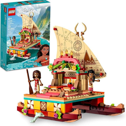 LEGO Disney Princess Moana's Wayfinding Boat Building Toy 43210 Disney Princess Toy Set with Moana and Sina Mini-Dolls, Dolphin Figure, Disney-Inspired Pretend Play Toy for Kids Boys Girls Ages 6+