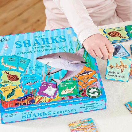 eeBoo: Memory & Matching Game- Shiny Sharks & Friends - 24 Matching Pairs, Educational Preschool Game, Kids Ages 3+, 1-4 Players