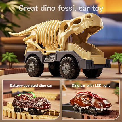 TUMAMA Dinosaur Toys Race Car Track, Flexible Dinosaur Track Toys Set, Create a Dinosaur World Road Race, Birthday for 3 4 5 6 7 Years Old Boys Girls Kids