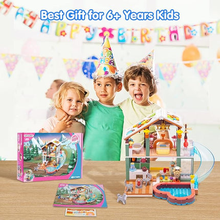 Building Blocks Set Toy, 439pcs Hot Spring Vacation House Building Bricks Kit for Kids, Girls Boys Building Blocks Construction Educational Toys Nice Present for Kids Age 6 7 8 9 10 11 12
