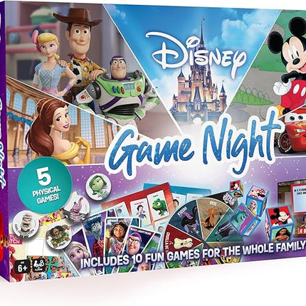 Disney Family Game Night, 10 in 1 Board Game Collection for Kids & Adults, Featuring Mickey, Minnie, Princesses, Toy Story & More. 5 Physical and 5 Digital Games for Ages 6 and up