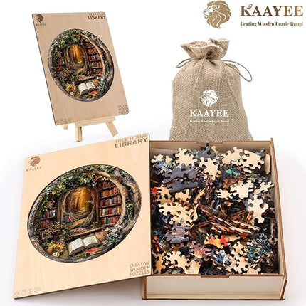 KAAYEE Wooden Puzzles for Adults, 3D Visual Effect Tree House Library Wooden Jigsaw Puzzle Unique Shape Wood Puzzle Adult, 3D Effect Flat Puzzle Birthday Family Games (M-11.4 * 11.4 in-200pcs)