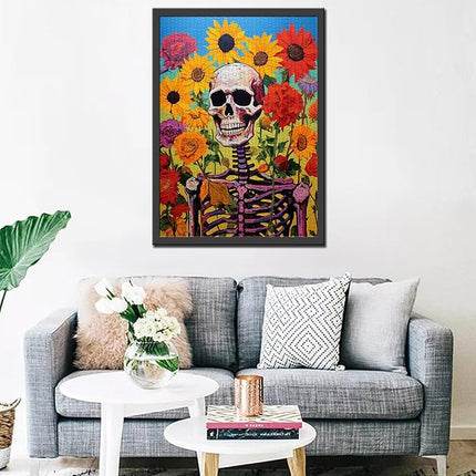 Graffitic Human Skull Jigsaw Puzzles 1000 Pieces for Adults, Families (Skeleton Men,Sunflower,Planst) Pieces Fit Together Perfectly 19.7''x27.6''inch Garden Flowers Frameable Magic Puzzle Art（Red）