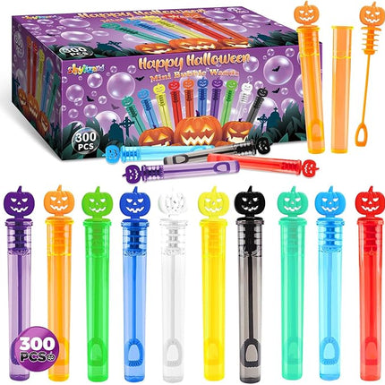 300PCS Halloween Party Favor, Halloween Bubble Wands for Kids, Halloween Trick or Treat Toys, Goodies Bag Fillers, Pinata Fillers, Mini Bubble Wands for Party Supplies