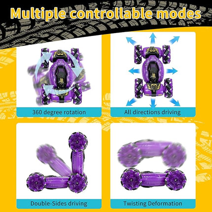GRANTLEY Gesture Sensing RC Stunt Car - 4WD 2.4GHz Remote&Hand Control Gesture Sensing Car, Double Sided 360° Rotating Off Road Twist Cars with Lights & Music, Gift for Boys Girls