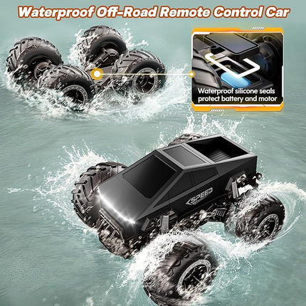 Remote Control Car Monster Truck Toy Off-Road Truck - 4WD Waterproof RC Cars for All Terrain, 1:16 Scale Hobby Monster Truck Toys 2.4GHz Pick-up Vehicles Kids Gifts for Boys Age 6 7 8 9 10-12+,Black