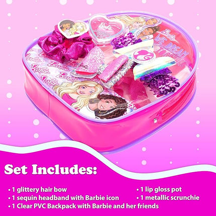 Barbie - Townley Girl Backpack Cosmetic Makeup Gift Bag Set includes Hair Accessories and Printed PVC Back-pack for Kids Girls, Ages 3+ perfect for Parties, Sleepovers and Makeovers