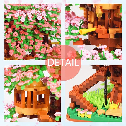 Cherry Blossom Tree Building Block Set Gift for Adults, Cherry Bonsia Treehouse Micro Building Blocks, Japanese Sakura Flowers House 2138PCS