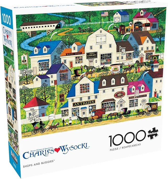 Buffalo Games - Charles Wysocki - Shops and Buggies - 1000 Piece Jigsaw Puzzle for Adults -Challenging Puzzle Perfect for Game Nights - Finished Size is 26.75 x 19.75