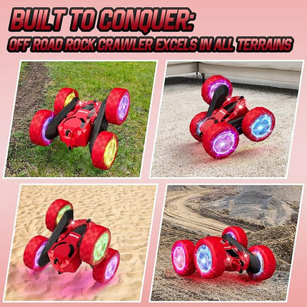 Remote Control Car Double Sided 360°Rotating 4WD RC Cars with Headlights 2.4GHz Electric Race Stunt Toy Car Rechargeable Toy Cars for 6-12 Year Old Boys Girls BirthdayGift (Red)