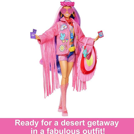 Barbie Extra Fly Doll with Desert-Themed Travel Clothes & Accessories, Fringe Jacket & Oversized Bag