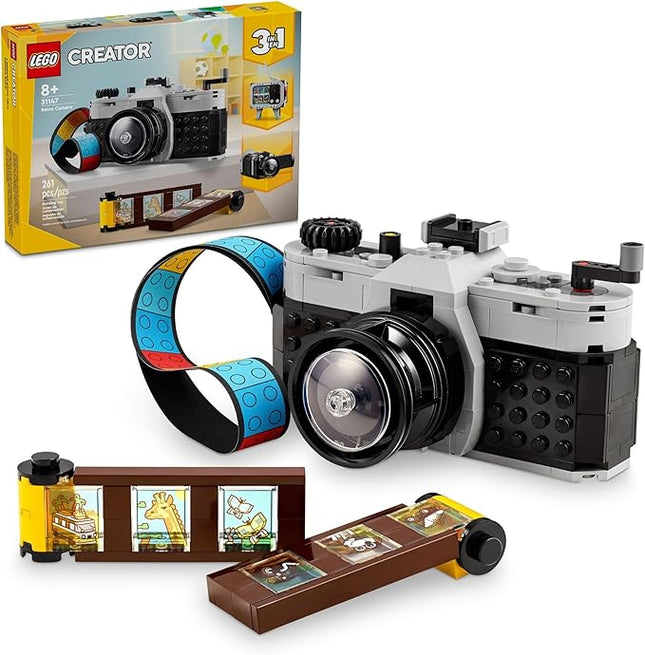 Lego Creator 3 in 1 Retro Camera Toy, Transforms from Toy Camera to Retro Video Camera to Retro TV Set, Photography Gift for Boys and Girls Ages 8 Years Old and Up Who Enjoy Creative Play, 31147
