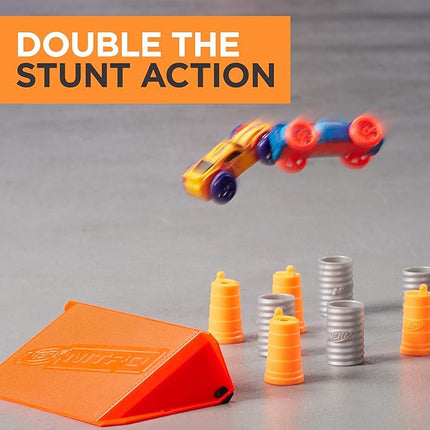 Nerf Doubleclutch Inferno Nitro Toy Includes Blaster, 4 Foam Body Cars, Double Reactive Target, Double Ramp, & 8 Obstacles for Kids 5 Years Old & Up