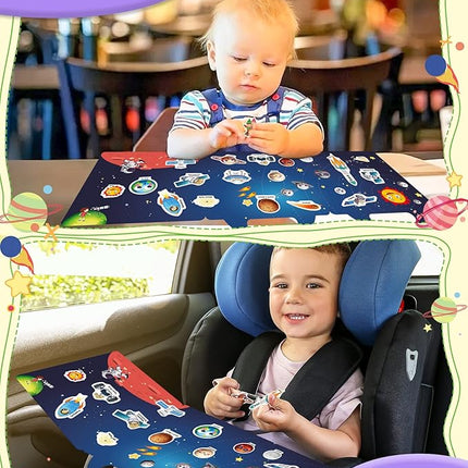 Benresive Reusable Sticker Book for Toddlers 2-4 Years, Fun Travel Stickers for Kids, Waterproof Sticker Books for Toddlers 1-3, Crafts Activities for Todddlers 1-3 2-4 3-5 - Space