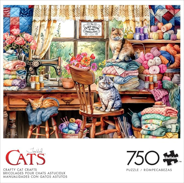 Buffalo Games - Tom Wood - Crafty Cat Crafts - 750 Piece Jigsaw Puzzle for Adults -Challenging Puzzle Perfect for Game Nights - Finished Size is 24.00 x 18.00