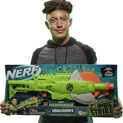 Nerf Zombie Strike Ghoulgrinder Blaster - Rotating 10-Dart Wheel, 10 Official Zombie Strike Elite Darts - for Kids, Teens, Adults