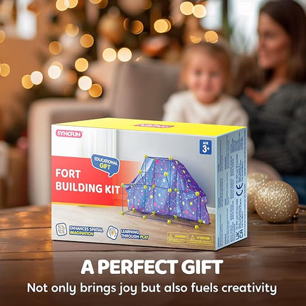 SYNCFUN Fort Building Kit for Kids, STEM Creative Construction Toy with Starry Night Cloth, Storage Bag for Indoor & Outdoors Activity, Educational Gift for Age 3 4 5 6 7 8 9 10 11 12 Boys and Girls