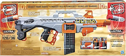 Nerf Ultra Select Fully Motorized Blaster, Fire for Distance or Accuracy, Includes Clips and Darts, Outdoor Games and Toys, Automatic Electric Full Auto Toy Foam Blasters