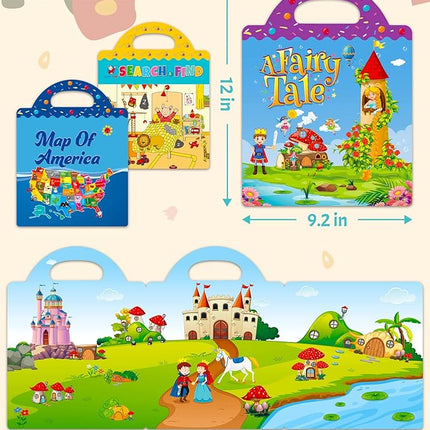 Benresive Reusable Sticker Books for Kids 2-4, Sticker Books for Toddlers 1-3 2-4, Toddler Travel Toys Activities Crafts Gifts - America Map, Fairy, My House