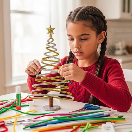 Caydo 200 Pieces Glitter Golden & Silver Pipe Cleaners, Thick Fluffy Chenille Stems, Pipe Cleaner Crafts for Arts & Crafts, Perfect for Making Animals, Flowers, and Valentine's Day Decorations