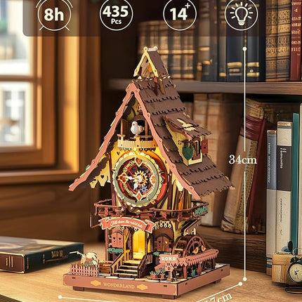 ROKR Cuckoo Clock Mechanical 3D Wooden Puzzle Kit for Adults, DIY Wooden Clock Model Building Set, Unique Home Decor Gift for Women Men