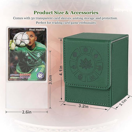 Arkeiliy MTG Deck Box with 50 Pcs Card Sleeve, 110+ Card Storage Leather Deck Box for Magic Commander, Collectible Trading Card Cases for Trading Card Games (Green)