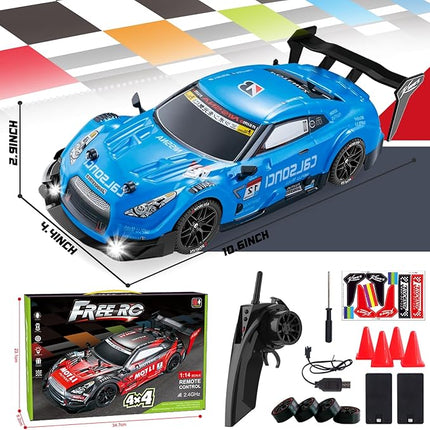 Remote Control Car RC Drift Car 1:16 Scale 4WD RC Vehicle with LED Lights 2.4GHz 30km/h RTR High Speed Racing Sport Toy for Adults Boys Girls Kids Gift 2Pcs Rechargeable Battery