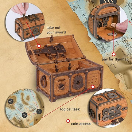 WOODEN.CITY Treasure Chest Puzzle Box for Adults – 3D Wooden Mystery Box Brain Teaser & Escape Room Game with Secret Opening (165 Pieces, Gift Idea)