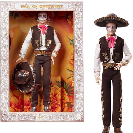 Barbie Signature Ken Doll, Día De Muertos 2025 Collectible with Cream Shirt, Black Vest and Trousers, Sombrero and Calavera Face Paint