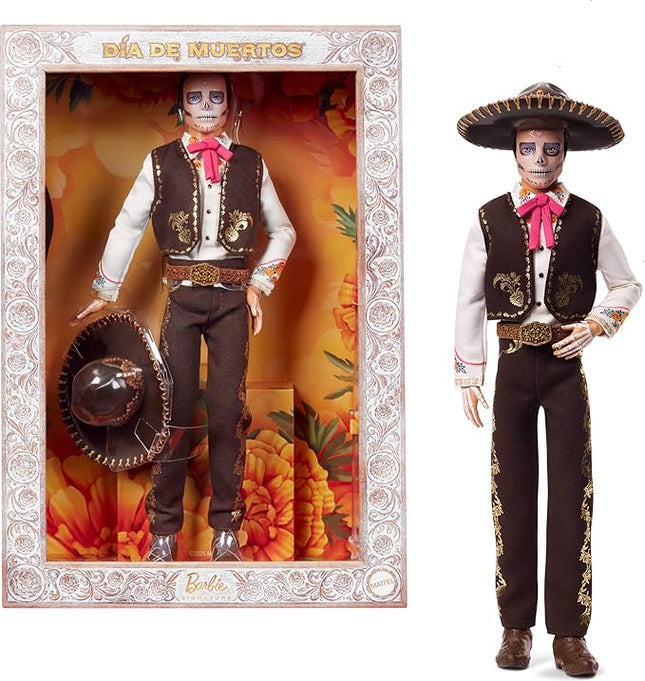Barbie Signature Ken Doll, Día De Muertos 2025 Collectible with Cream Shirt, Black Vest and Trousers, Sombrero and Calavera Face Paint