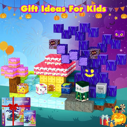 Magnetic Blocks Building Cubes, Magnetic Tiles Kids Montessori Sensory Toys & Games for 3 4 5 6 7 8 9 10 11 12 13 Year Old Boys Girls, Kids Toddler Halloween Decorations Party Favors Birthday Gifts