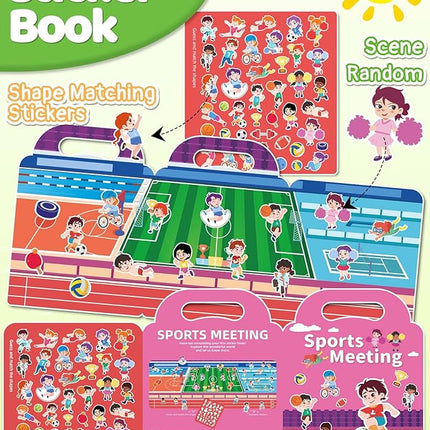 Benresive Reusable Sticker Book for Toddlers 2-4 Years, Fun Travel Stickers for Kids, Waterproof Sticker Books for Toddlers 1-3, Crafts Activities for Todddlers 1-3 2-4 3-5 - Sports