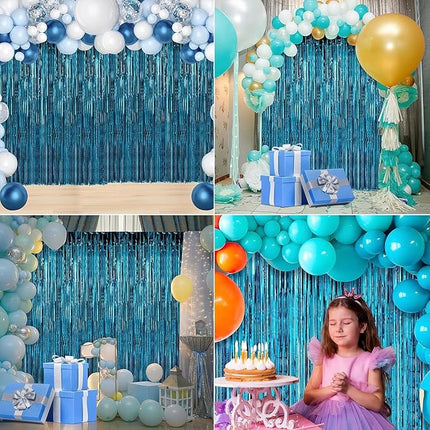 2 Pack Baby Blue Foil Fringe Curtains Door Streamers Party Decorations 3.3 x 8.2 ft, Tinsel Curtain Fringe Backdrop for Parties, Door Fringe Birthday Streamers, Photo Booth Backdrops, Party Decor