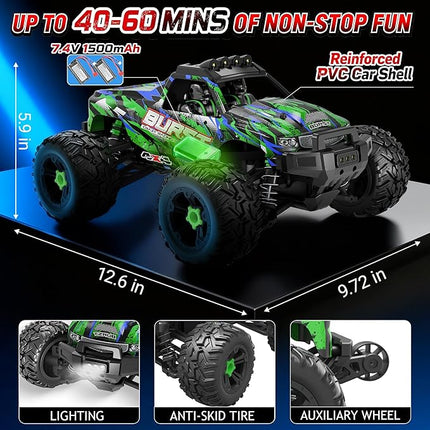 Rc Cars 1:14 All Terrain RC Car for Adults & Boys 4WD Off-Road Remote Control Truck 40+ KM/H High Speed 4X4 Waterproof Remote Control Car with 2 Rechargeable 1500 mAh Batteries 8-12(Green)