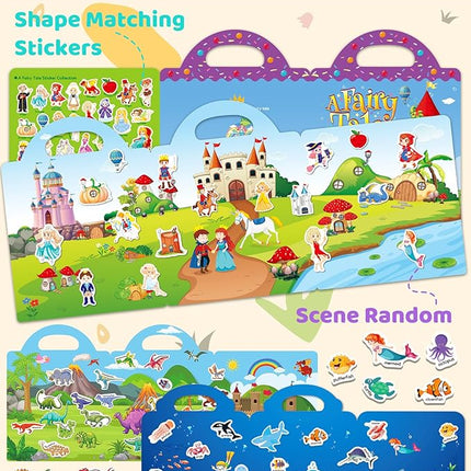 Benresive Reusable Sticker Books for Kids 2-4, Sticker Books for Toddlers 1-3 2-4, Toddler Travel Toys Activities Crafts Gifts - Ocean, Fairy and Dinosaur