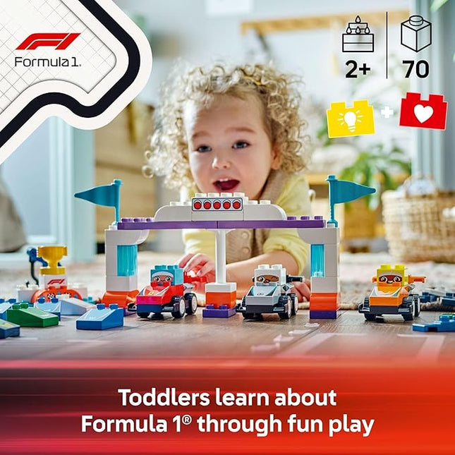 LEGO DUPLO Town F1 Team Race Cars & Drivers Building Toy Playset - Toddler Toy Cars for Pretend Play, Boys and Girls, Ages 2+ - Learning and Educational Gift for Preschool - 10445